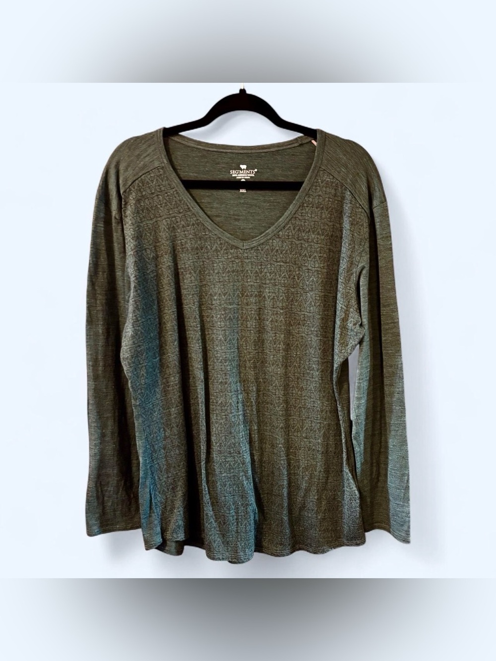 Segments Women's XXL 100% Merino Wool Long Sleeve V Neck Top Teal Base Layer - Picture 3 of 4